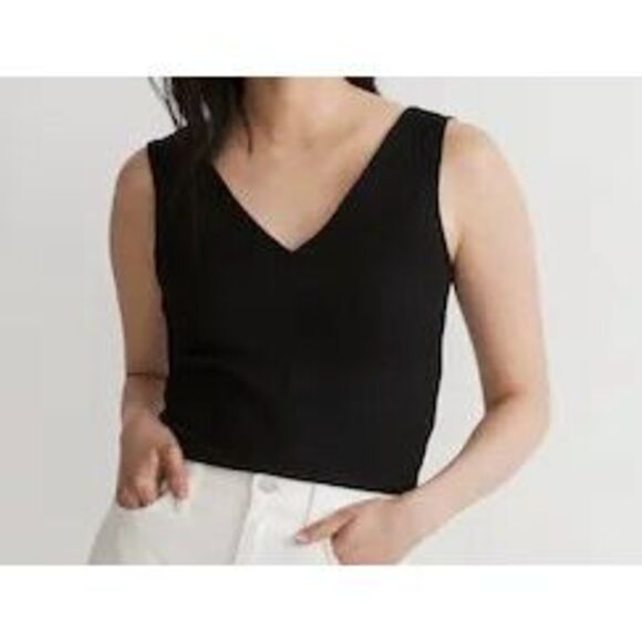 Madewell Ribbed Deep V Sweater Tank – Women’s Small Black Knit Top - Picture 1 of 10